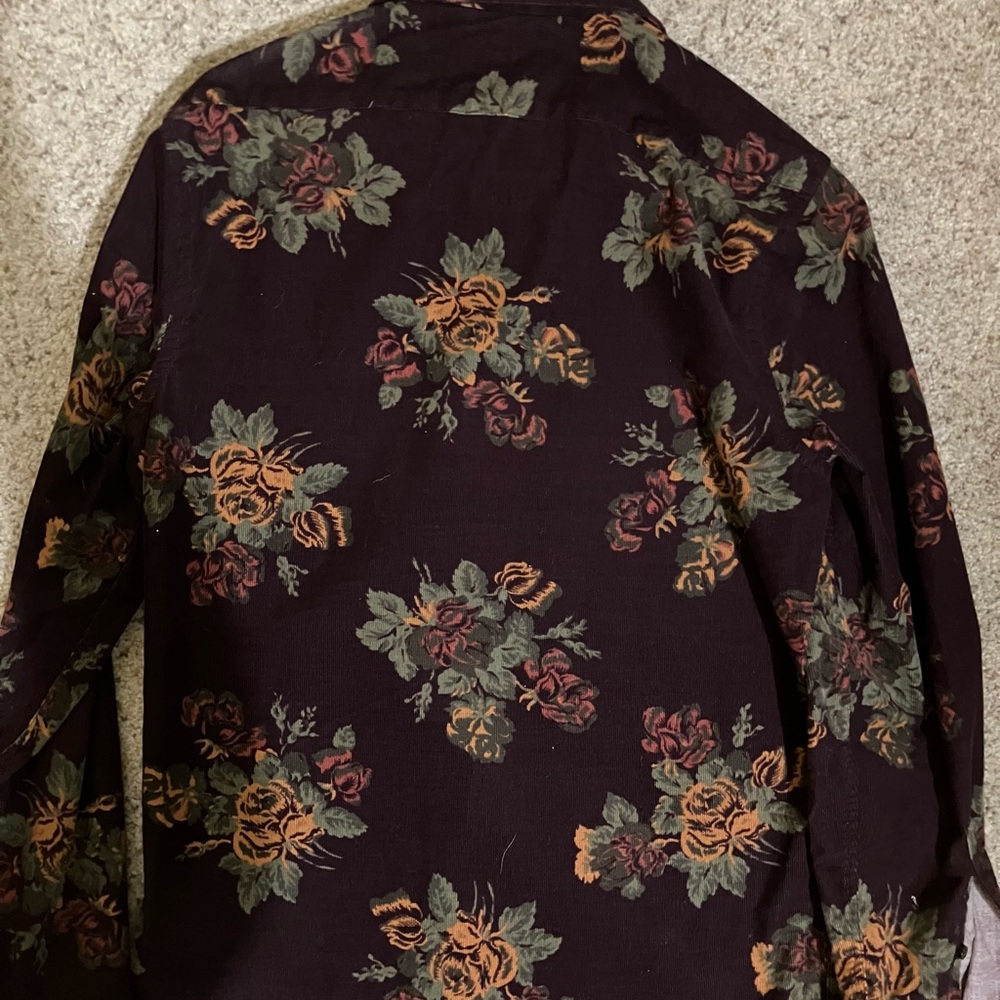 Express Floral Casual Button Down Shirt - Burgundy, Green, Orange